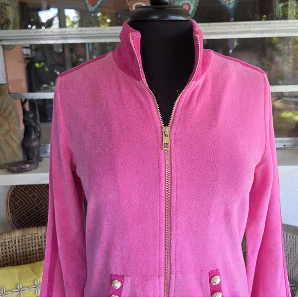 Vintage Y2K Boston Proper M Pink Terry Track Jacket Zip Sweatshirt Pearl Details - Picture 2 of 15